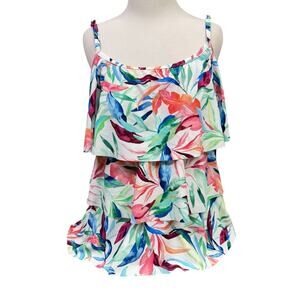 Maxine Of Hollywood Tankini Top Tropical Flutter Hem Swimsuit NEW Size 16 Swim